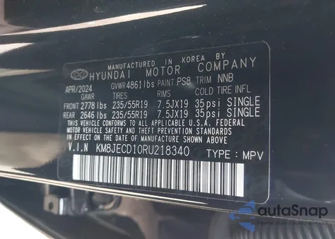 2024 Hyundai Tucson Hybrid Limited from USA, damaged, VIN KM8JECD10RU218340